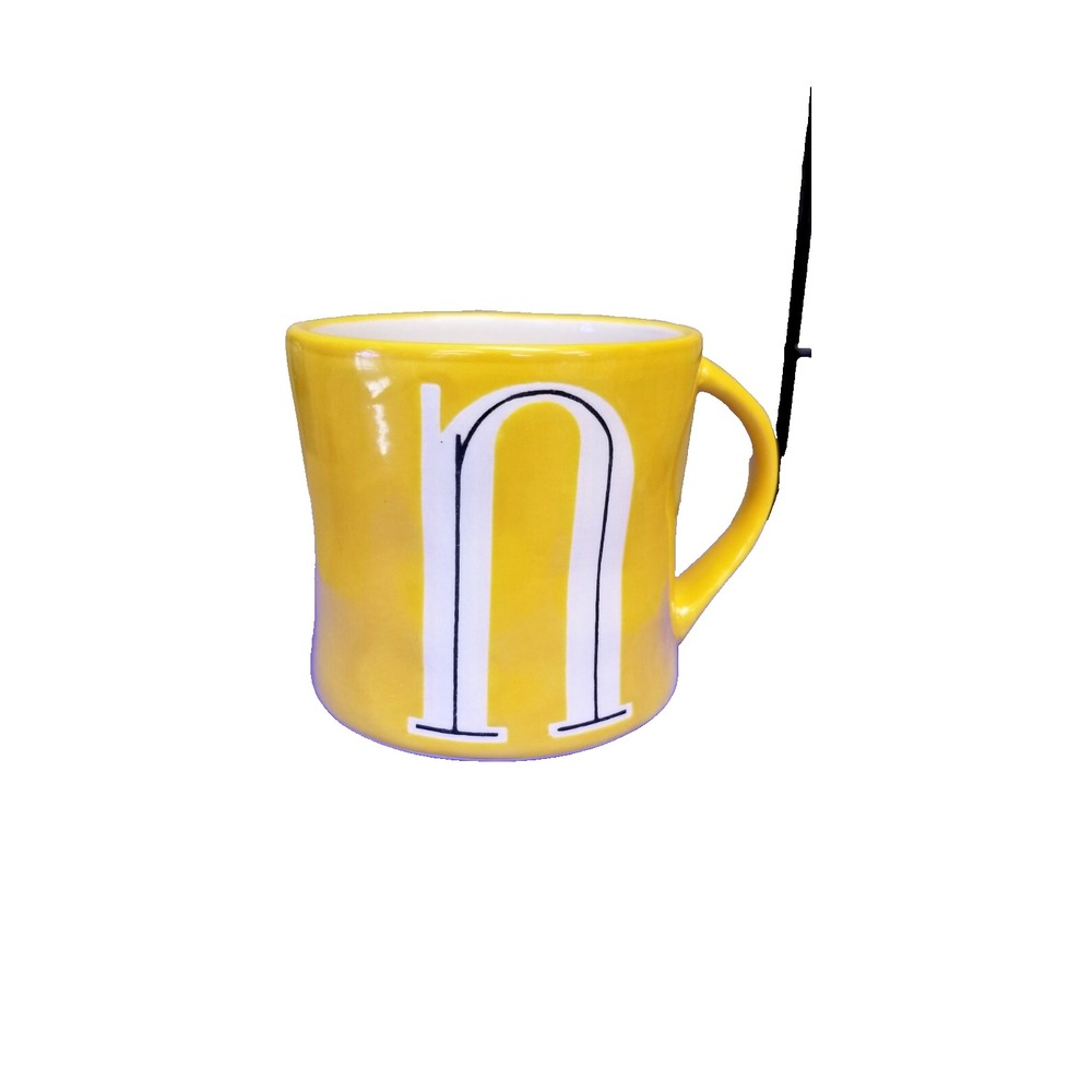 Anthropologie Monogram Initial Letter N‎ Coffee Cup Mug Yellow- Hand Painted